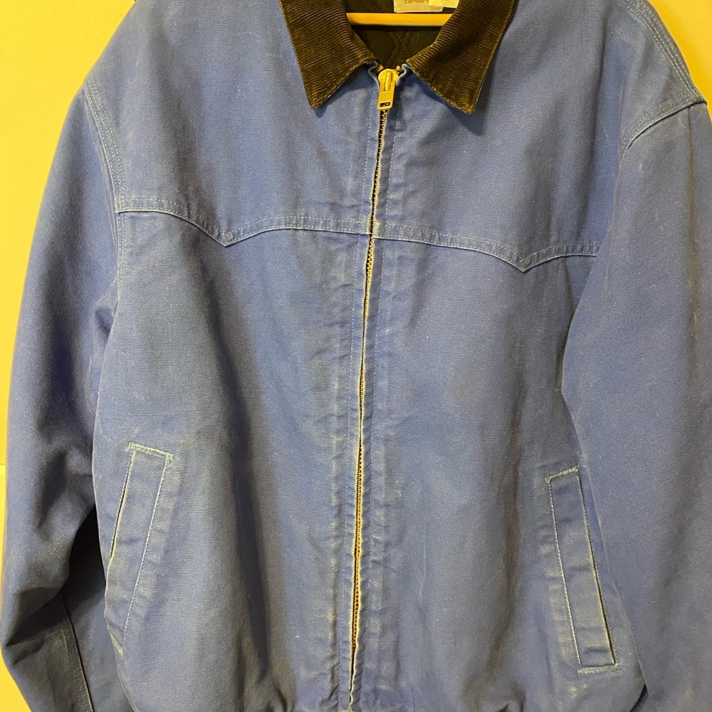 Carharttt coat blue with brown corduroy collar